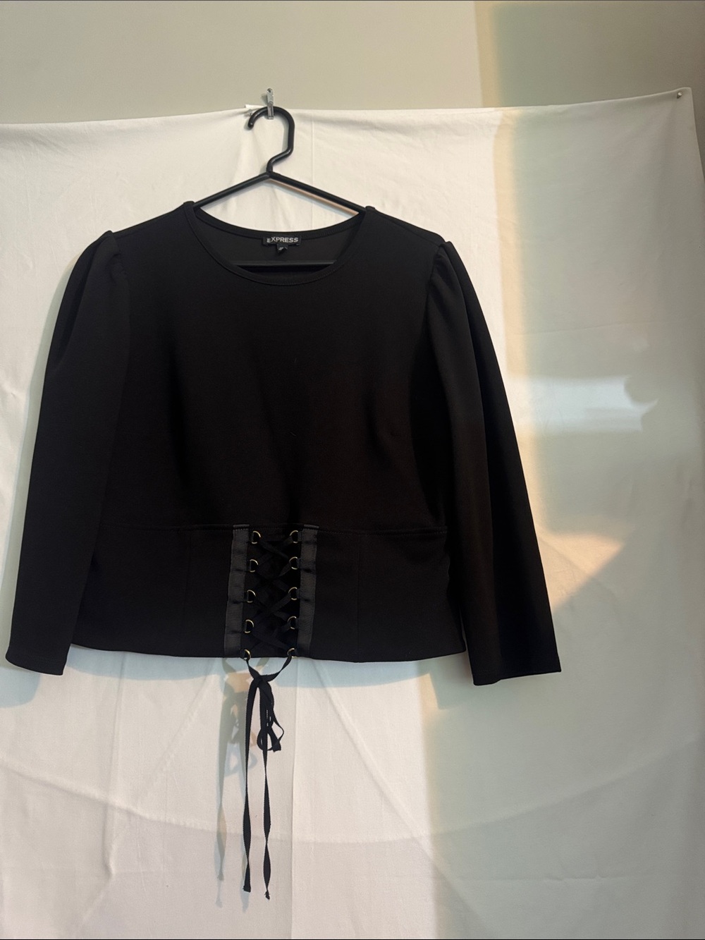 Express Black Ponte Top with Lace-Up Waist